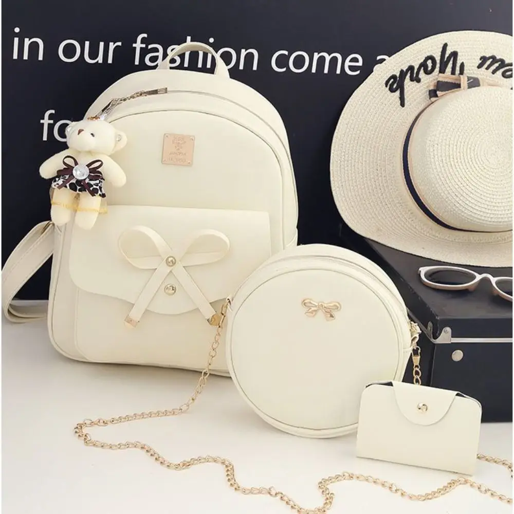 Fashion New Bowknot Backpack European and American Trend Child Mother Rhombic Backpack Three Piece Set