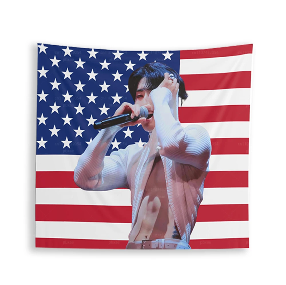 Kpop SKZ Han America Flag Tapestry, Wall Hanging Room Decor, Bedroom Wall Art, Home Decoration, SKZ Stay Fan Gift,