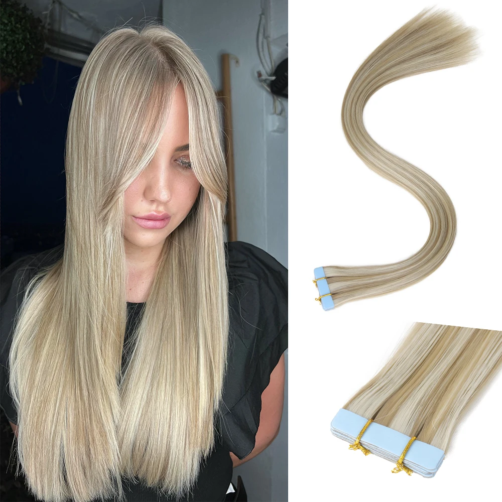 Invisible Tape In Synthetic Hair Extensions 10Pcs 20Inch Straight Tape In Hairpiece Seamless Skin Weft For Women Black Brown