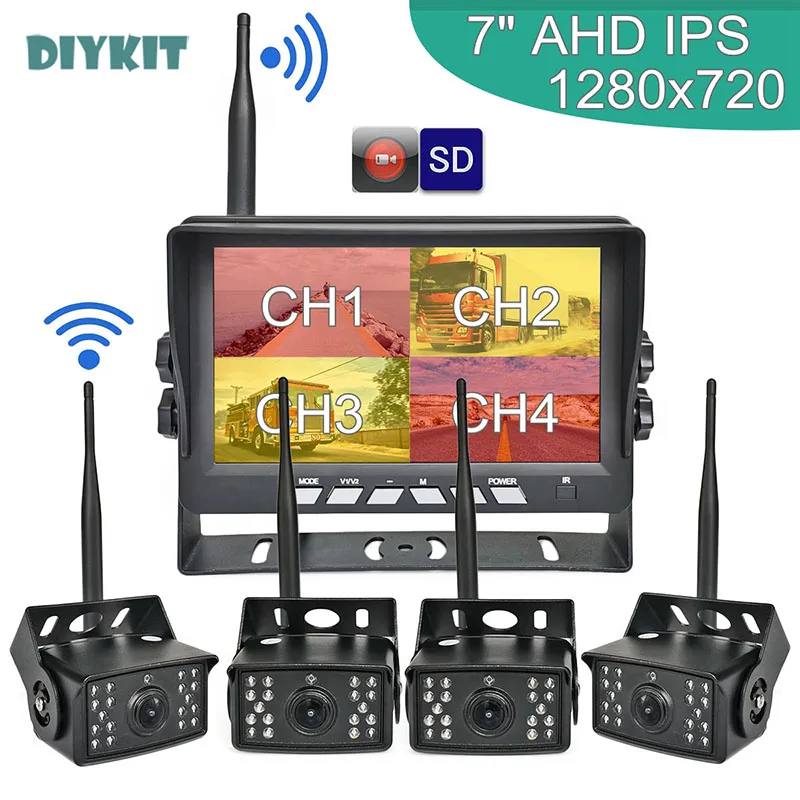 

DIYKIT Wireless 7" AHD IPS DVR Monitor 720P High Definition Night Vision Reverse Backup Recorder Wifi Camera For Bus Car Truck