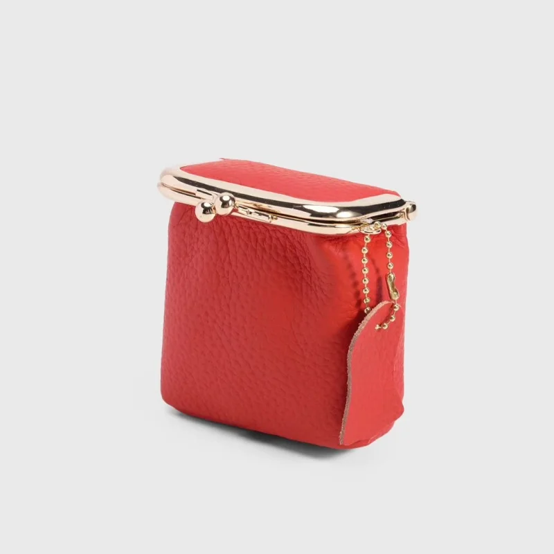 

Women's Coin Purse Genuine Leather Wallet Kiss Buckle Mini Wallet Coin Bag Lipstick Storage Bag Ladies Clutch