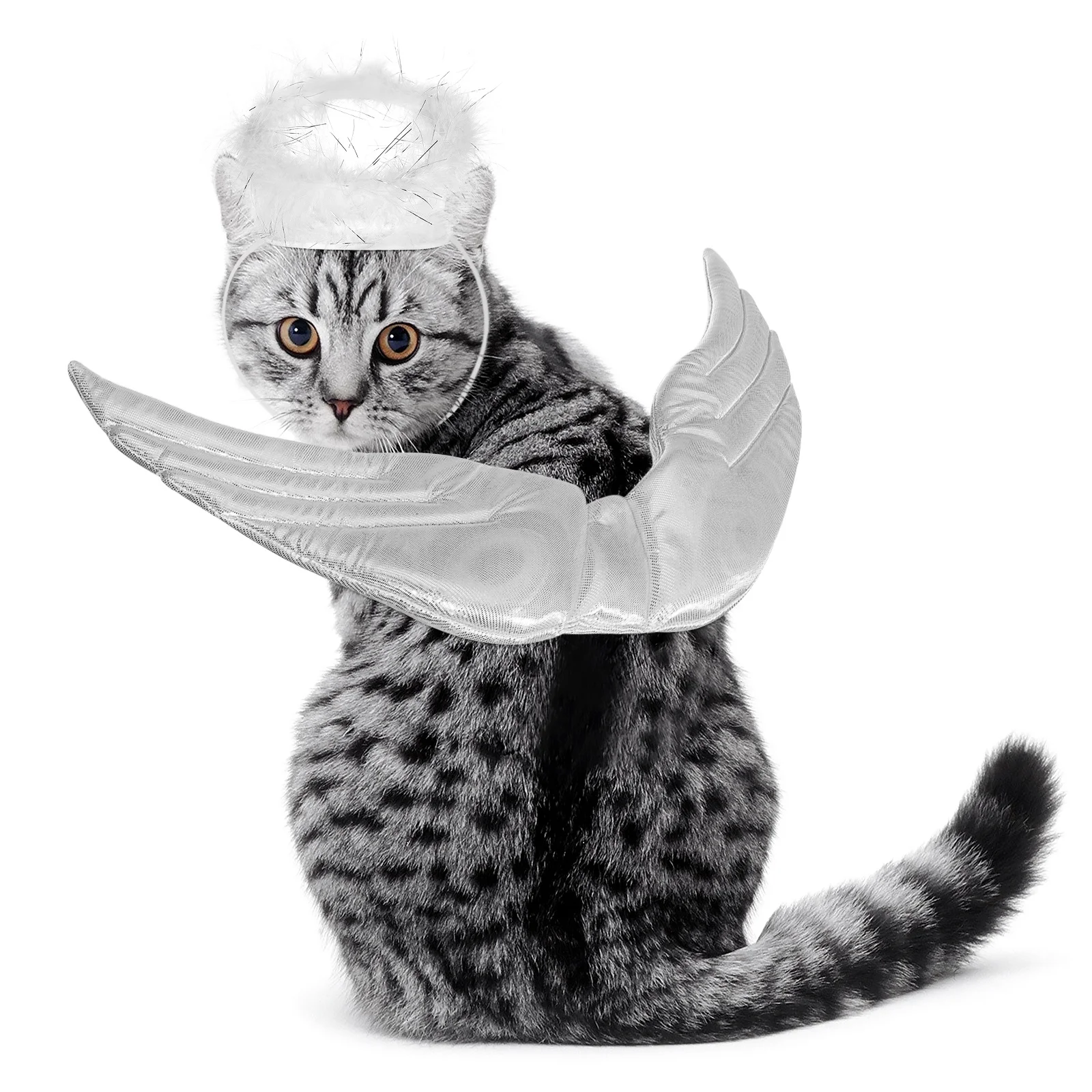 

Angel Wings Cat Clothes White Comfortable Fit Halloween Pet Costume Wing Shape Outfit For Pets Trendy Cosplay Clothing