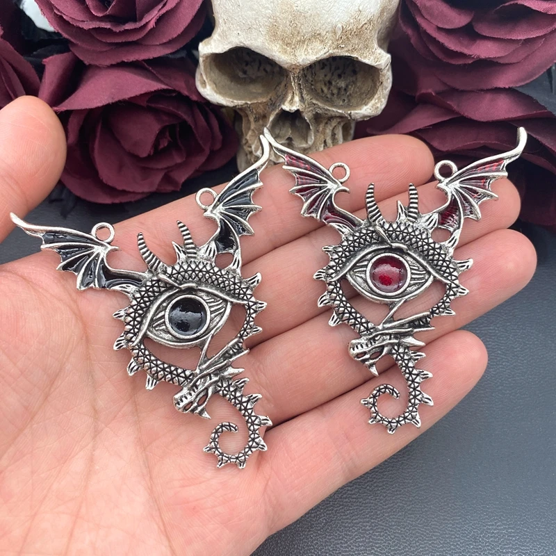 2 Stück 72*65mm Gotische Dunkle Pterodaktylus-Teufelsauge-Longan-Anhänger Designer-Charms für Schmuckherstellung DIY Schmuckzubehör