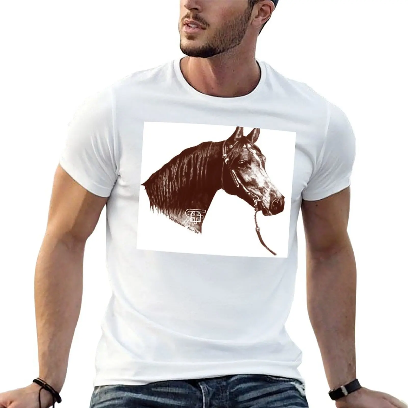 Red Frontier Arabian Horse Drawing 1985 T-Shirt oversize t-shirts man Blouse men clothes