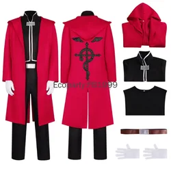Anime Alchemist Edward Elric Cosplay Costume for Men Women Red Hooded Long Jacket Pants Suit Halloween Carnival Party Outfits