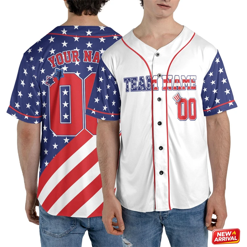 Personalized America Baseball Jersey Men Summer Outdoor Sports Button Shirt Custom Name Fitness Short Sleeve Oversized Shirts