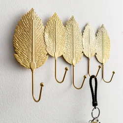 Light Luxury Home Decor Bathroom Accessories Wall Decoration Golden Iron Leaf Gate hook up Wall Key Hanger Clothes Rack Hooks