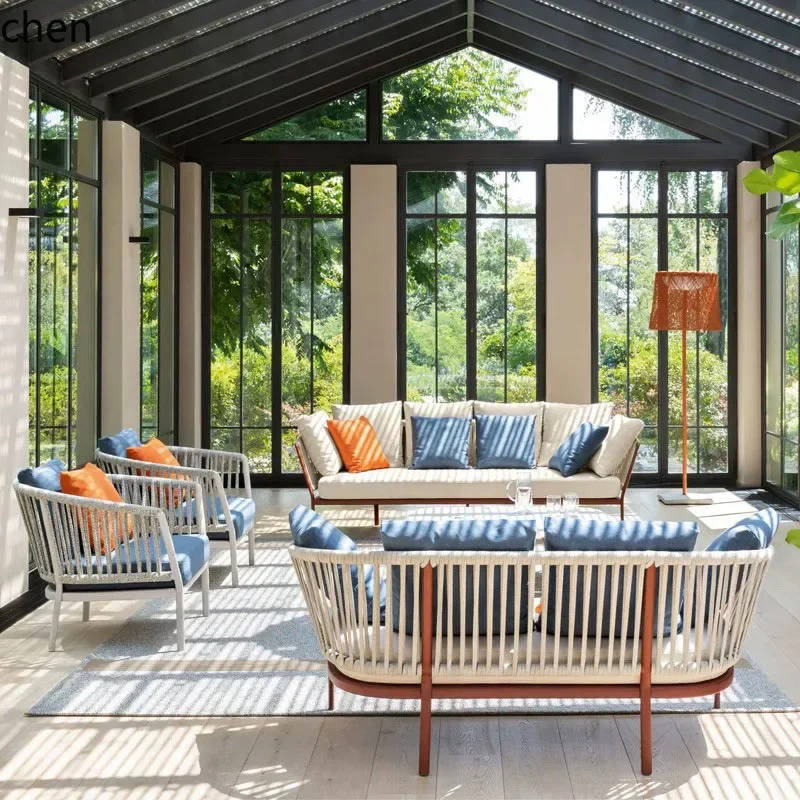 YFY  Outdoor Sofa Rattan Chair Balcony Villa Outdoor Garden Courtyard Sofa Coffee Table Rattan Furniture Set