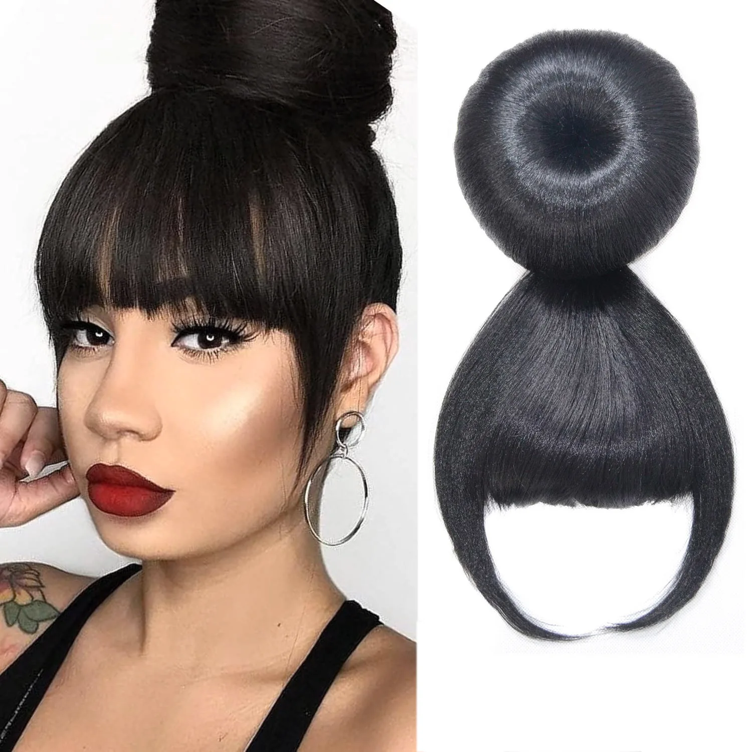 Kunsthaar-Chignon mit Pony, Clip-in-Haarknoten-Pad, kugelförmige Hochsteckfrisuren, Haarteile für Frauen