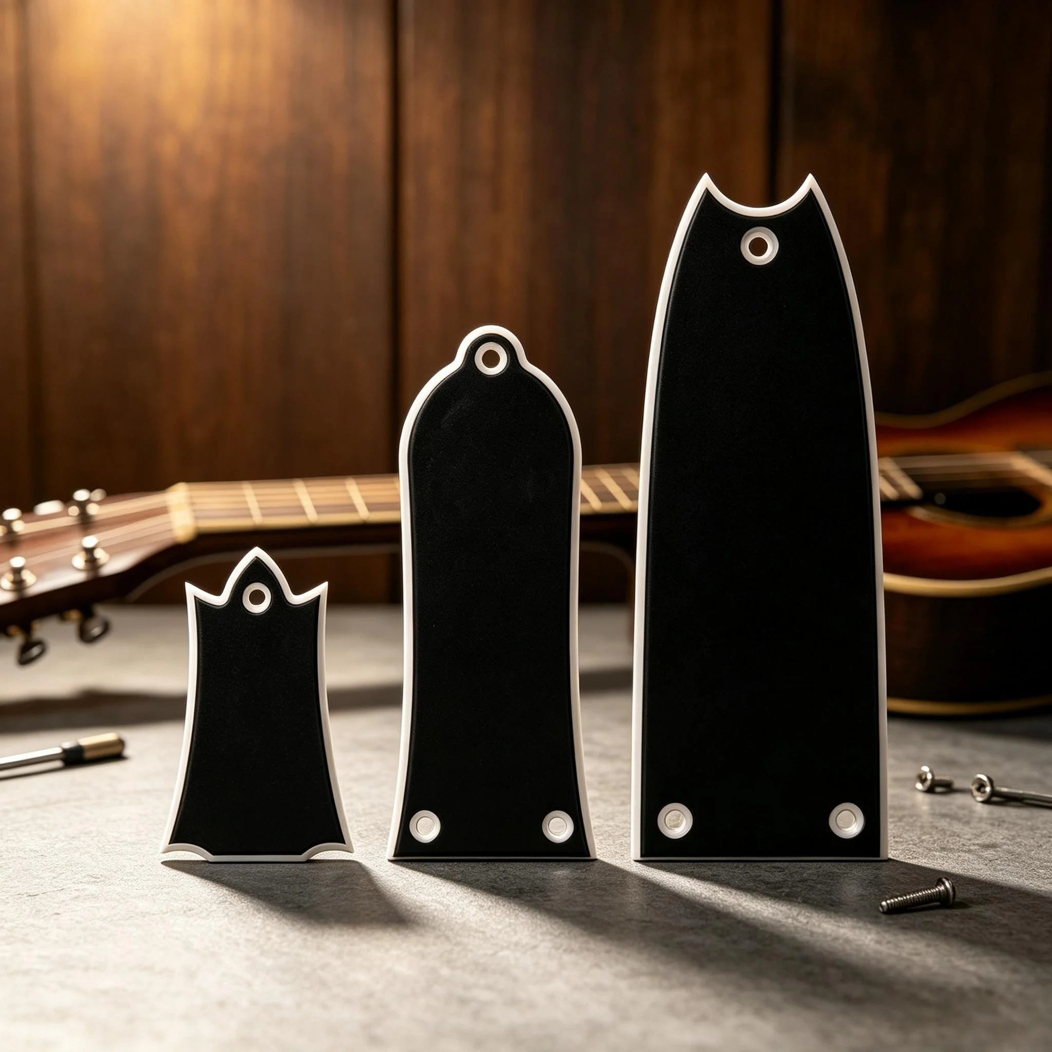 RUKOVA Black Bell Shaped Double PVC Zero Cover Guitar Headstock Core Guard with Screws for Electric Guitar Bass