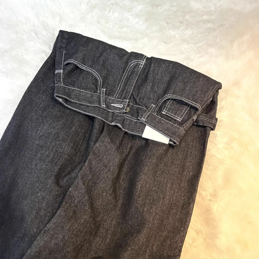 Jeans da strada retrò americani di grandi dimensioni, nuovi pantaloni a gamba larga larghi e versatili con stampa a linea retta e design ricamato