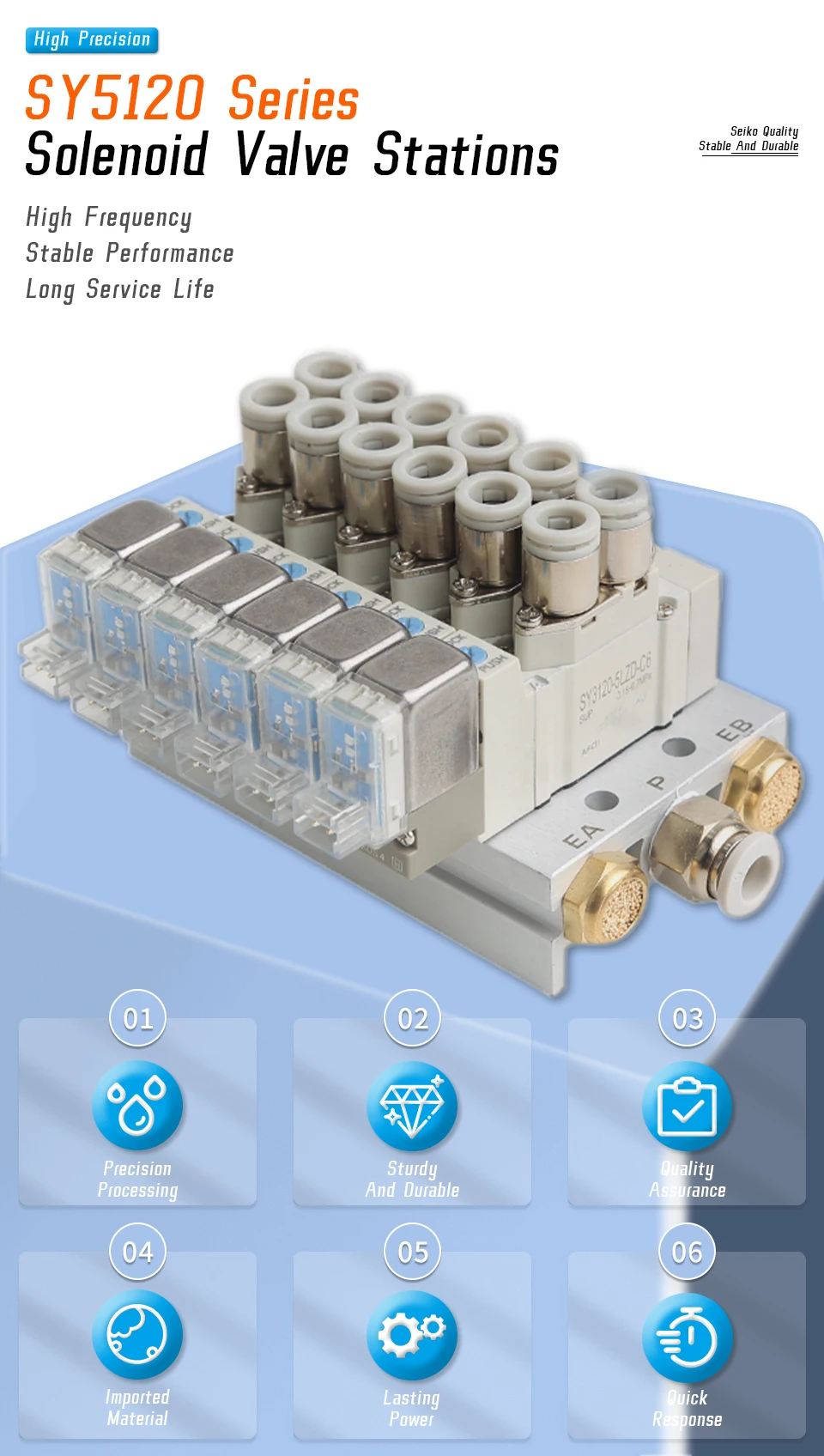 Magnetventil SY5120 Multi-way Combination Manifold Pneumatic Solenoid Valve Control SY5120-4LZD-01 SY5120-5LZD-01 SY5120-6LZD-01 Pneumatik — Detail 1