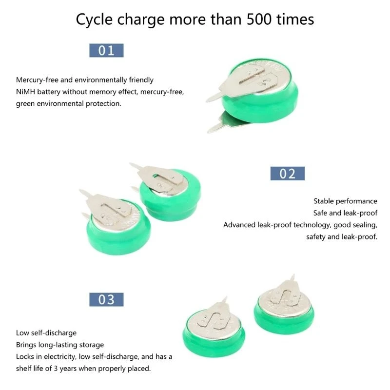 Coin Cell Battery with Solder Pins 80mAh Long lasting NiMh Rechargeable Battery