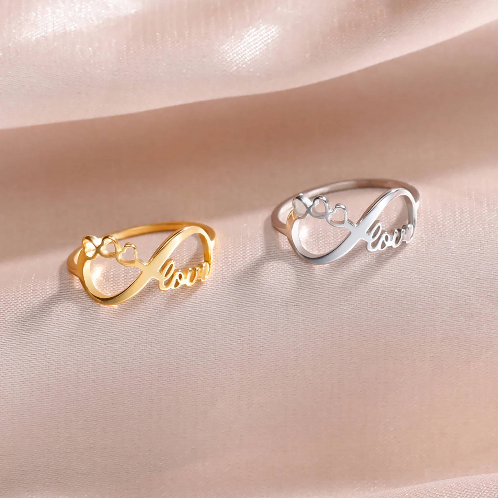 Kkjoy Stainless Steel Gold Color Infinity Symbol Endless LOVE Rings for Women Wedding Rings Jewelry Gifts For Couple 2023 Trendy