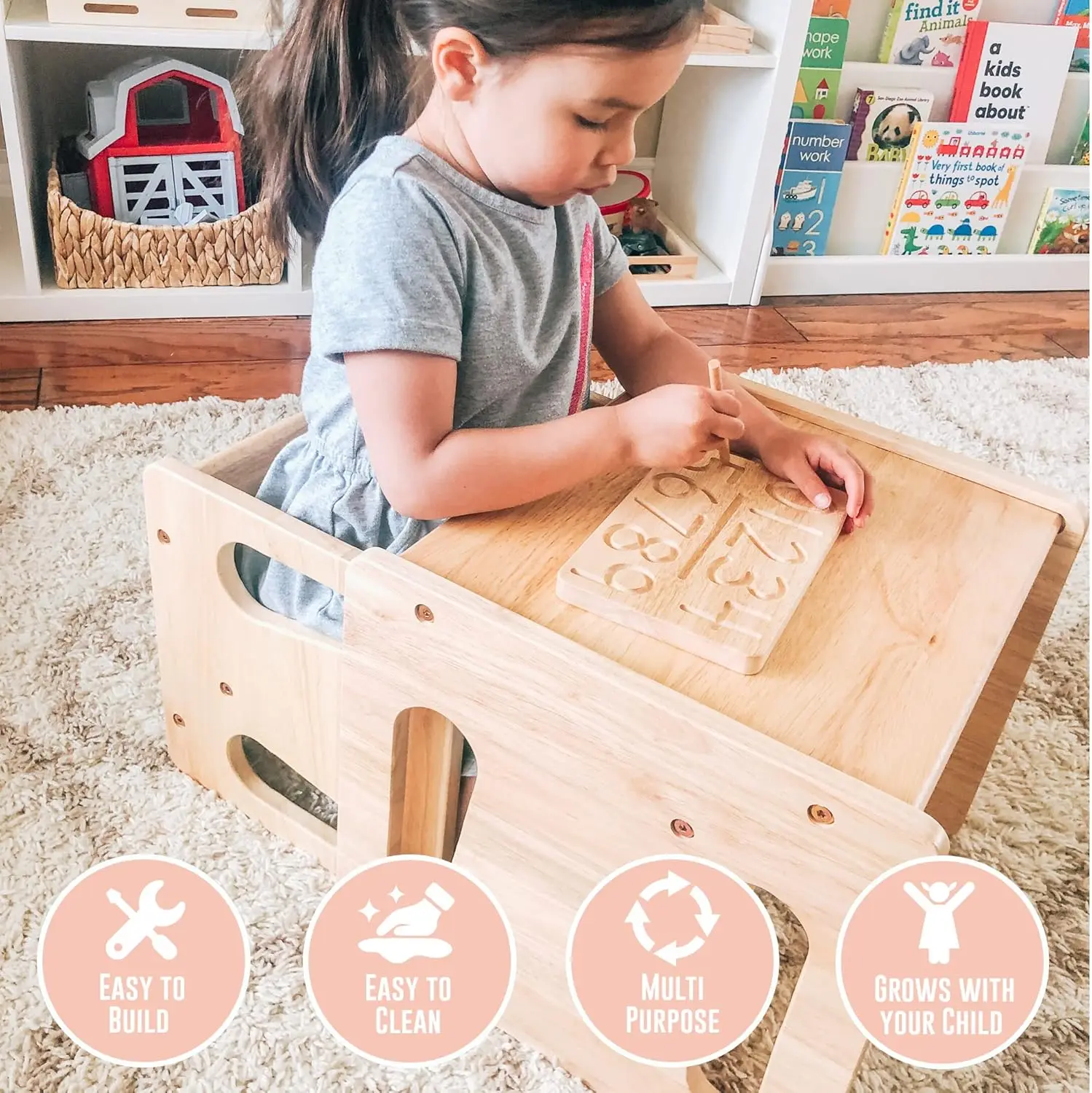 Set tavolo e sedia per lo svezzamento tavolo per bambini in legno massello sedie a cubo per bambini in vero legno duro-mobili Montessori per bambini