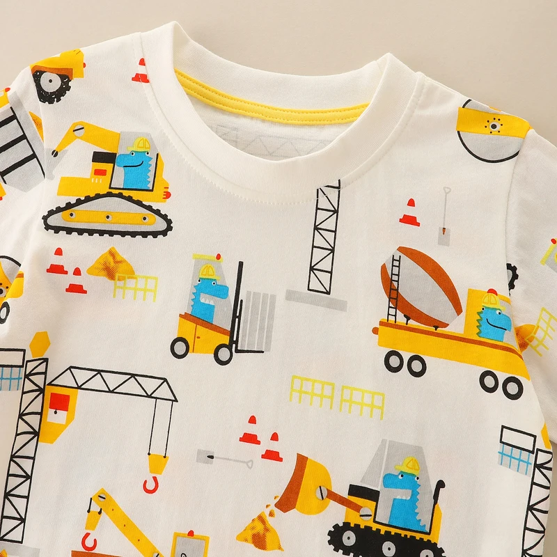 Little maven 2026 Summer New Kids Clothes T Shirts Holiday Baby Boys Children's Clothing Cartoon Excavators Shirts 2-7 Years