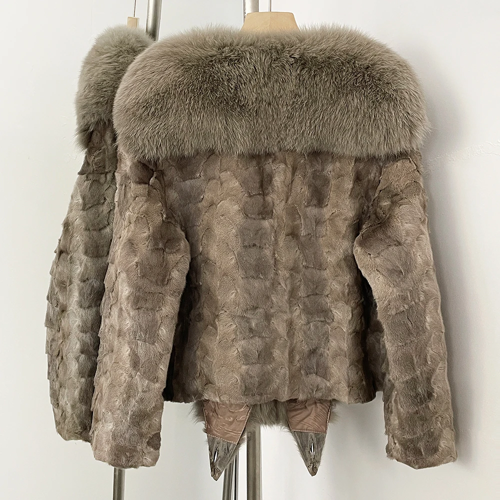 OFTBUY Neue Winter-Oberbekleidung für Damen, Kurzer Verdickter Warmer Echter Nerzmantel, Natürlicher Fuchspelz, Flauschige Damenjacke – Detail 9