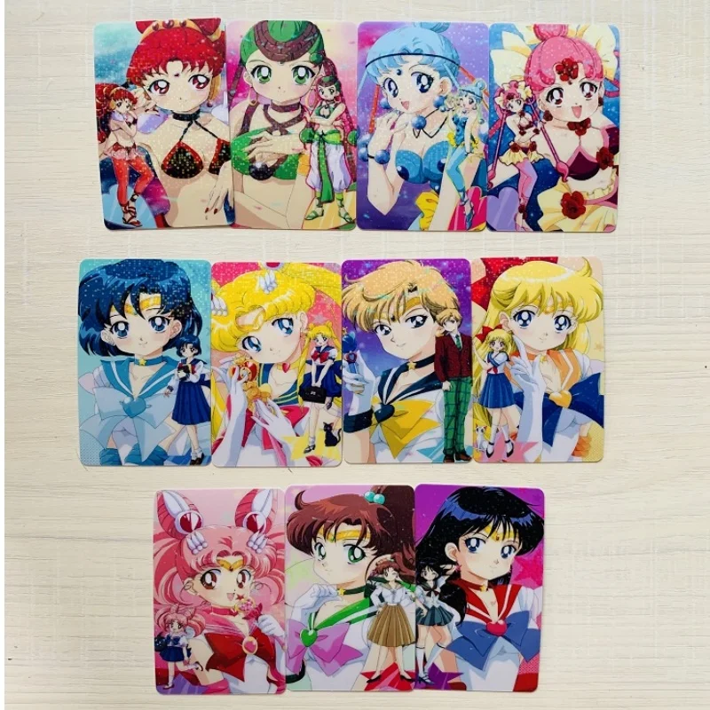 11 Sheet Sailor Moon Flash Card Tsukino Usagi Aino Minako Chibiusa Diy Stickable Series Action Toy Figures Anime Game Collection