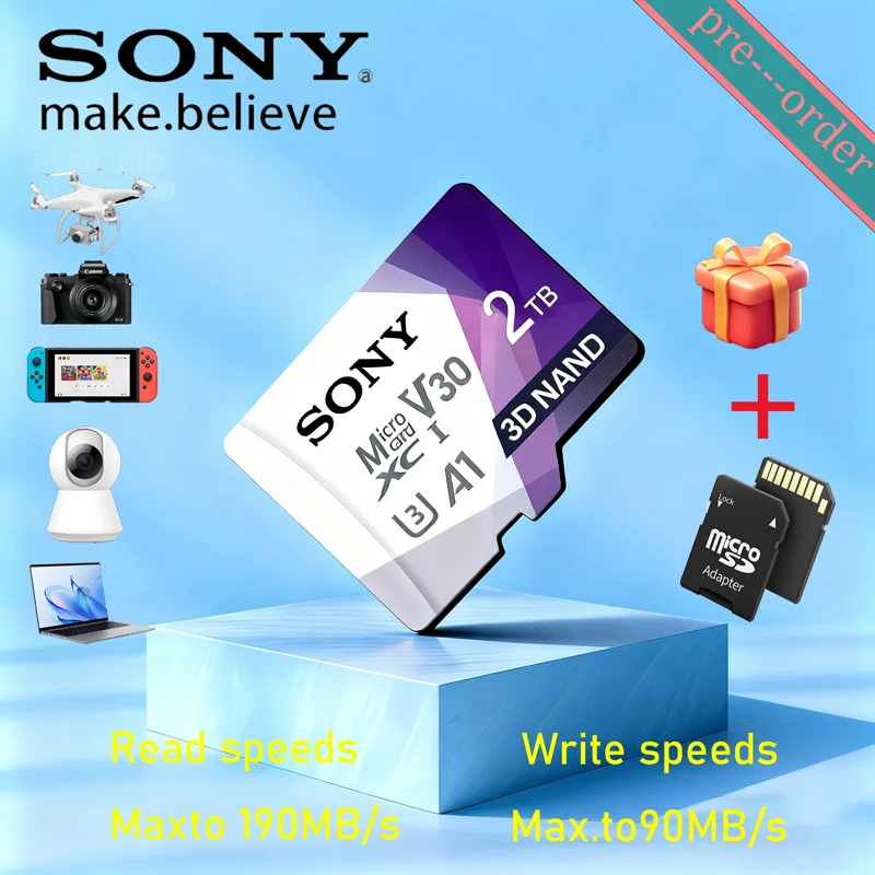 

Карта памяти Sony 2 ТБ/1 ТБ/512 ГБ/256 ГБ/128 ГБ 64 ГБ Высокоскоростная TF-карта A1 V30 C10 для компьютеров, телефонов, мониторов, видеорегистраторов, камер