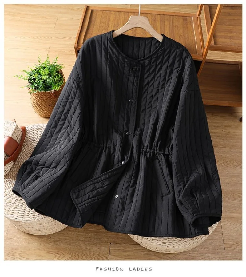 Giacca trapuntata coreana semplice Abbigliamento in cotone caldo per cappotto leggero girocollo casual autunno inverno da donna w1489