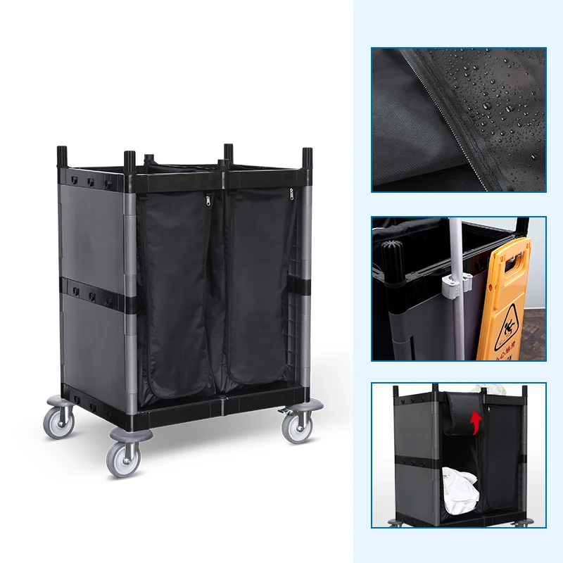 Carrello per la pulizia della biancheria della lavanderia professionale commerciale dell'ospedale dell'hotel del carrello di spinta del Janitorial dell'apicoltura con la borsa