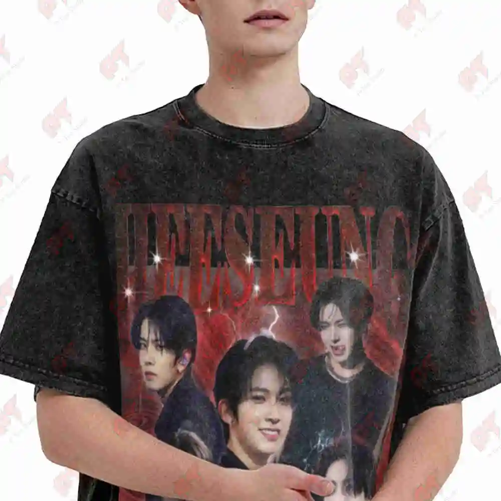 Heeseung Vintage Kpop Korean Group Member Vintage Washed Tee Pure Cotton T-Shirt
