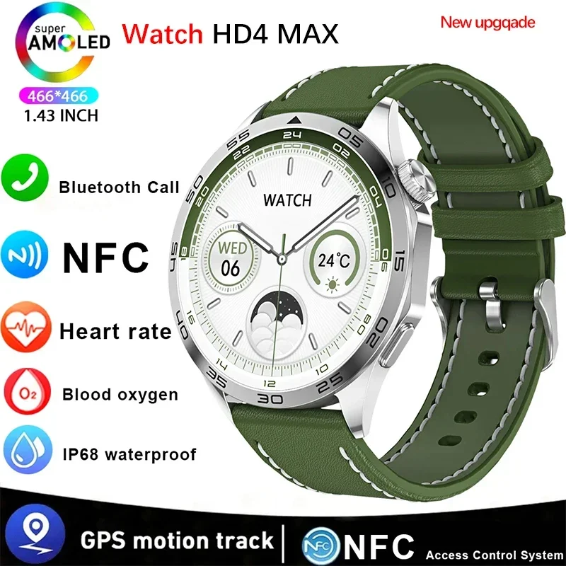 

2024 New Men's WATCH 4 Pro Max Smartwatch Heart Rate NFC 466*466 AMOLED HD Screen. Always Display. Bluetooth Call. Stylish Tech.