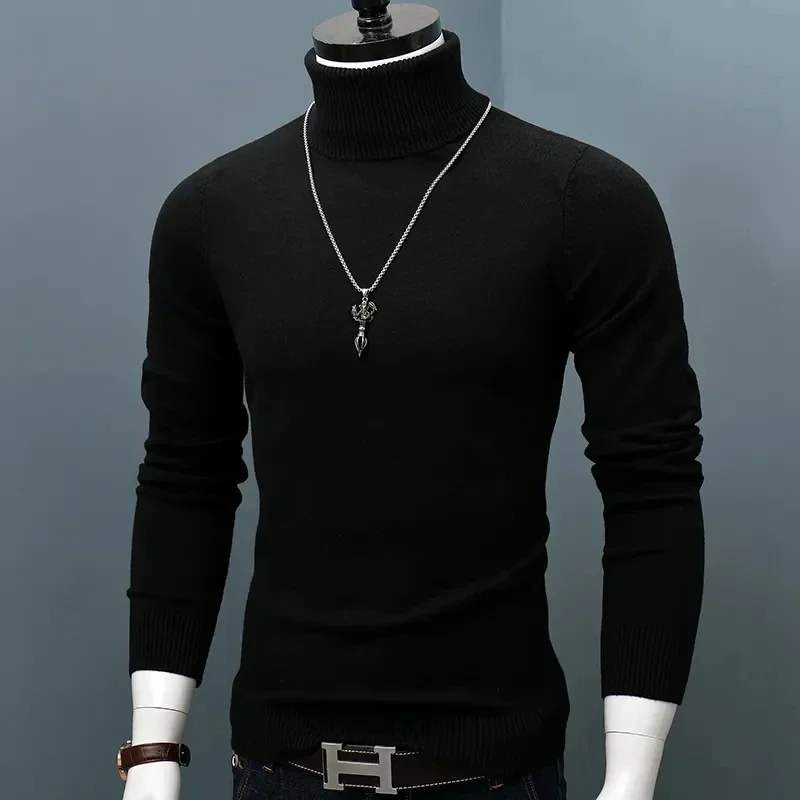 Suéter de gola alta grosso masculino, pulôver slim fit, marca clássica, casual, quente, inverno, masculino, L05