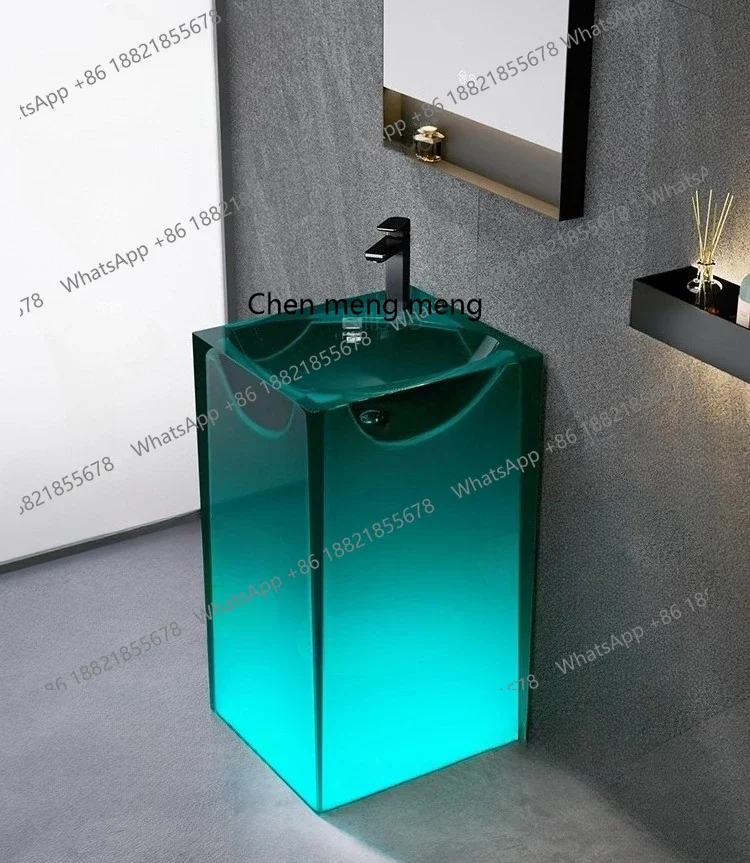 X  Transparent resin column basin, bathroom washbasin, balcony washbasin, floor-standing type