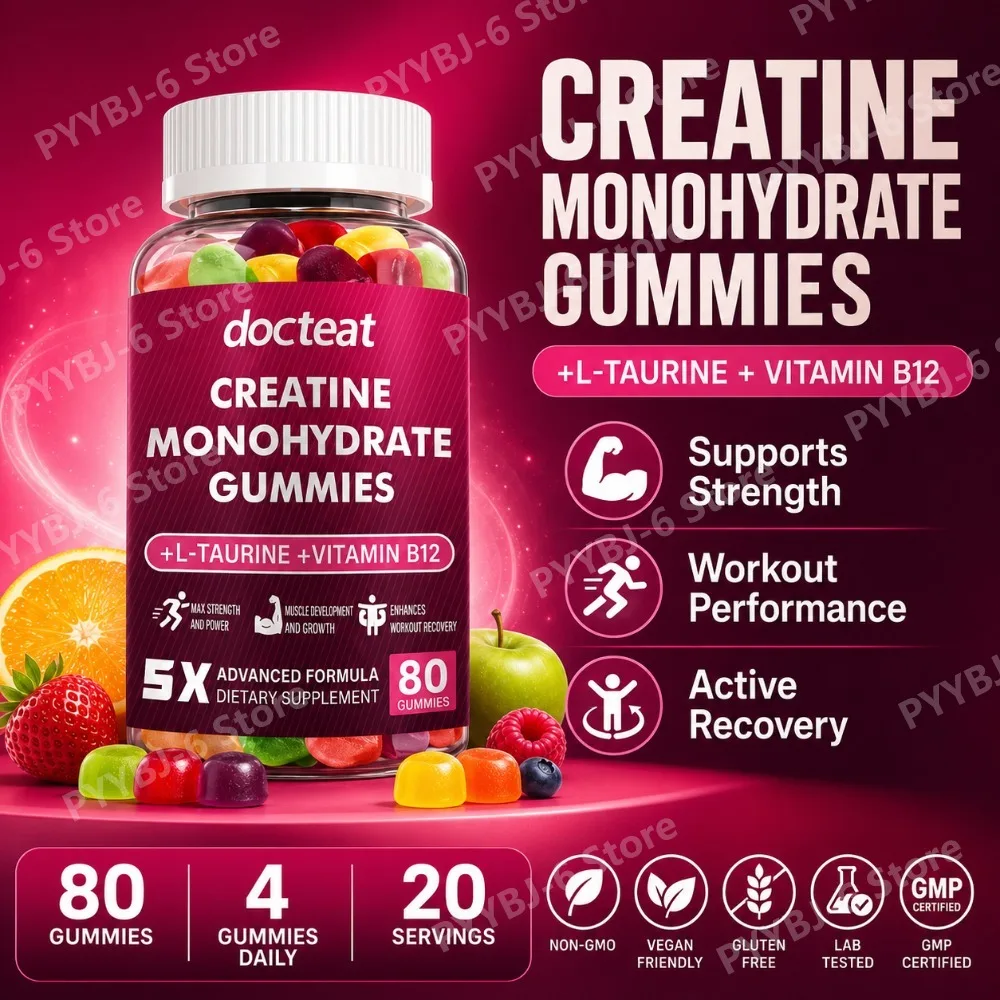 Creatine Monohydrate Gummies 80 Count with Taurine Vitamin B12 Chewable Sports Nutrition Supplement for Muscle & Energy Support