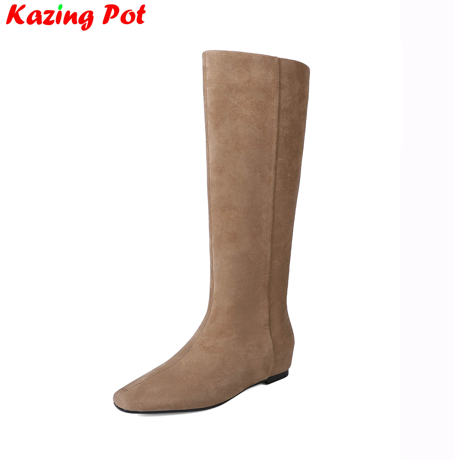 out of stock Brand Flock Slip On Luxury Wedges Med Heels Modern Boots Winter Warm Vintage Comfort Increase Women Mid-calf Boots