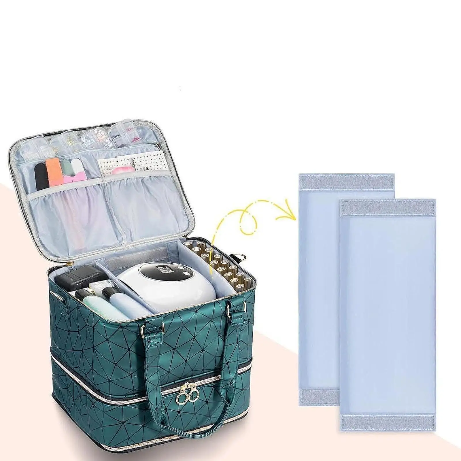 

Nail Supply Storage Bag 3 Layer with Manicure Tools Storage Pockets Nail Polish Organizer Case for Holds 84 Nail Polish Bottles