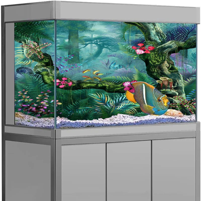 3D Aquarium Background Poster PVC Adhesive Sticker Fish Tank Underwater World Backdrop Forest Background Sticker