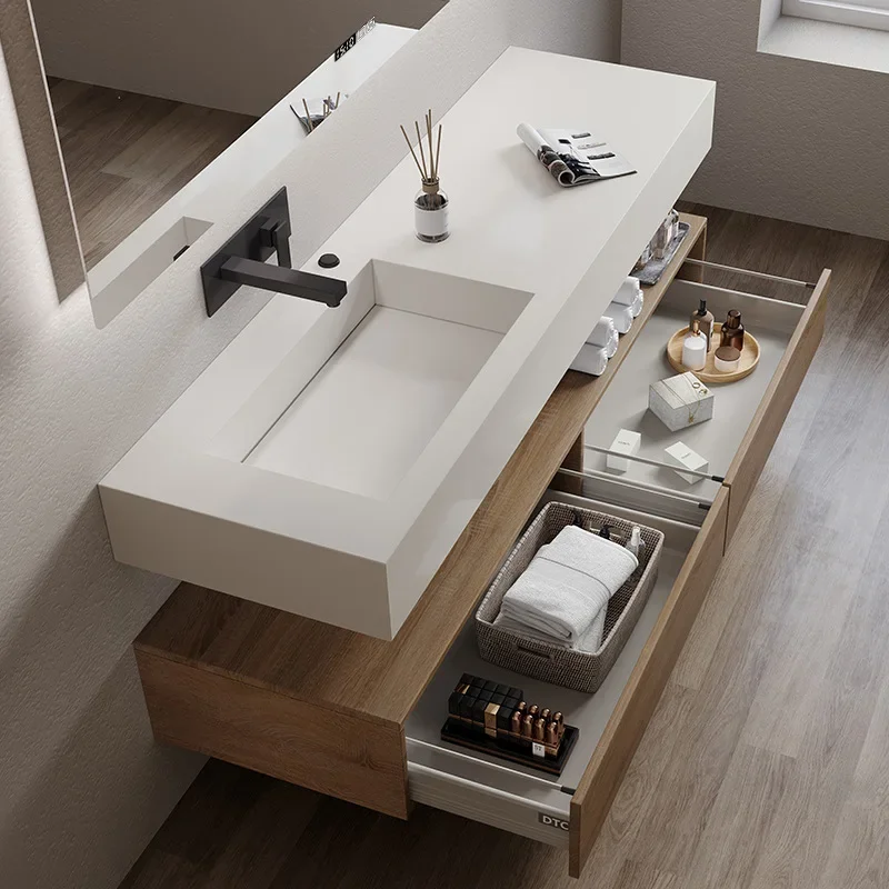 Bathroom cabinet combination rock plate integrated basin modern simple bathroom solid wood washstand washbasin cabinet combinati