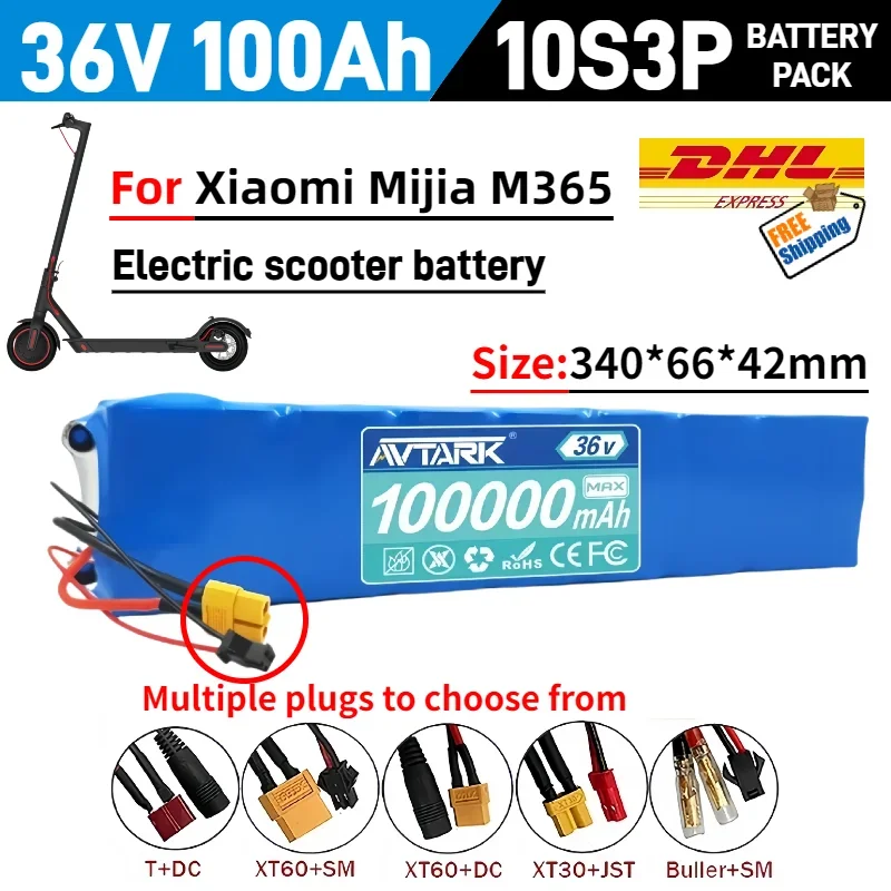 

2025 Upgraded 10S3P 36V 100Ah (100000mAh) 18650 Lithium Battery Pack, Tailored for 36V M365 Electric Scooters