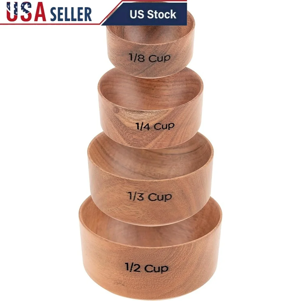 

Acacia Wood Measuring Cups Set of 4 Nested Kitchen Tools Easy Storage Perfect Baking Cooking Essentials