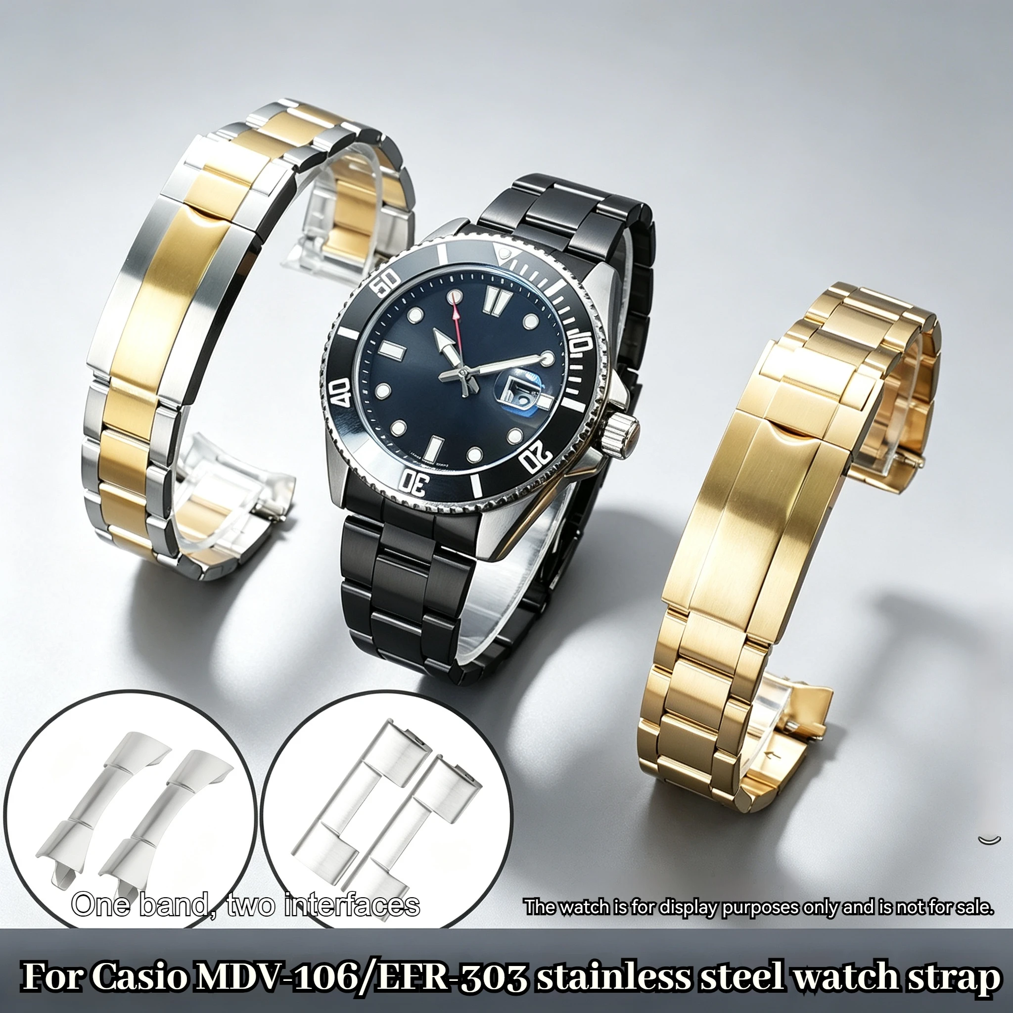 Stainless Steel Watch Band For Casio Edifice EFR-303 EF-550 EFV-160 MDV-106 Swordfish 20/21/22mm, Curved Straight End Links Men
