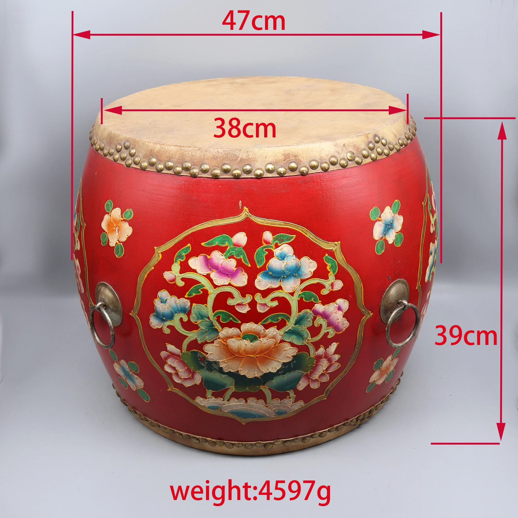 Chinese Drum, Hand Painted, Unique Side Table