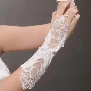 Gants de mariée sans doigts, perlés, paillettes, dentelle, appliqués, pour mariée, offre spéciale, en Stock