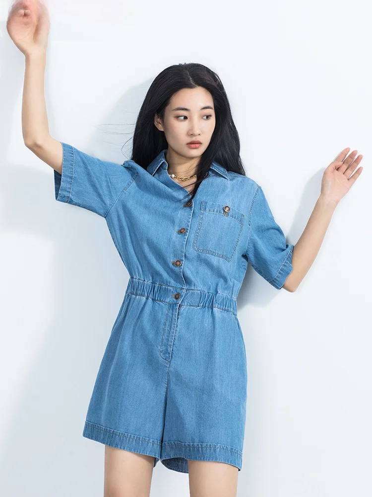 

Loose ort Sve Denim Rer orts Women's Summer New Sle Street Faion Button Detail Pleated mid Waist Straigh...