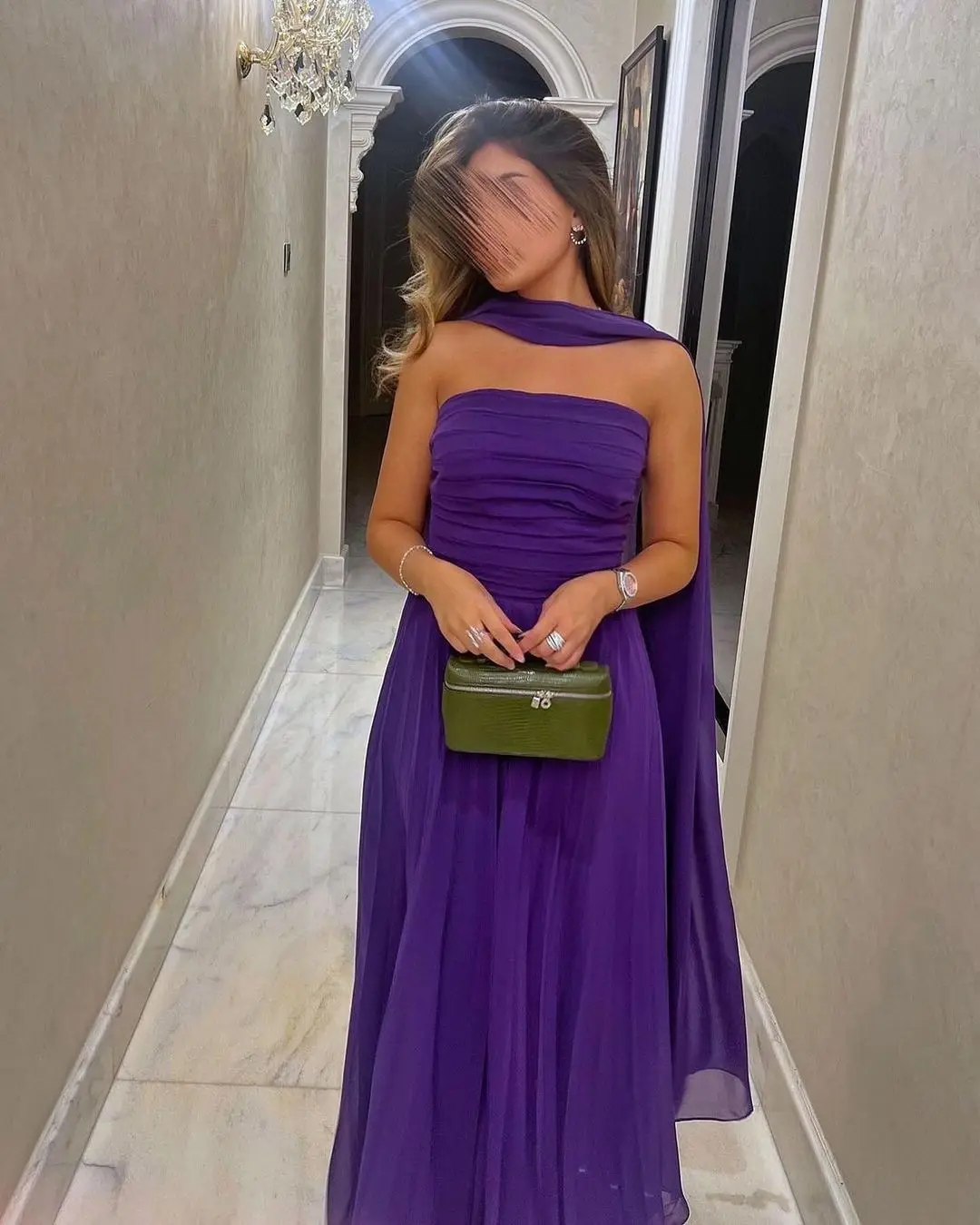 

Customized Purple Chiffon Evening Dresses Sleeveless Strapless Floor Length Pleated Prom Dresses Elegant Party Dresses