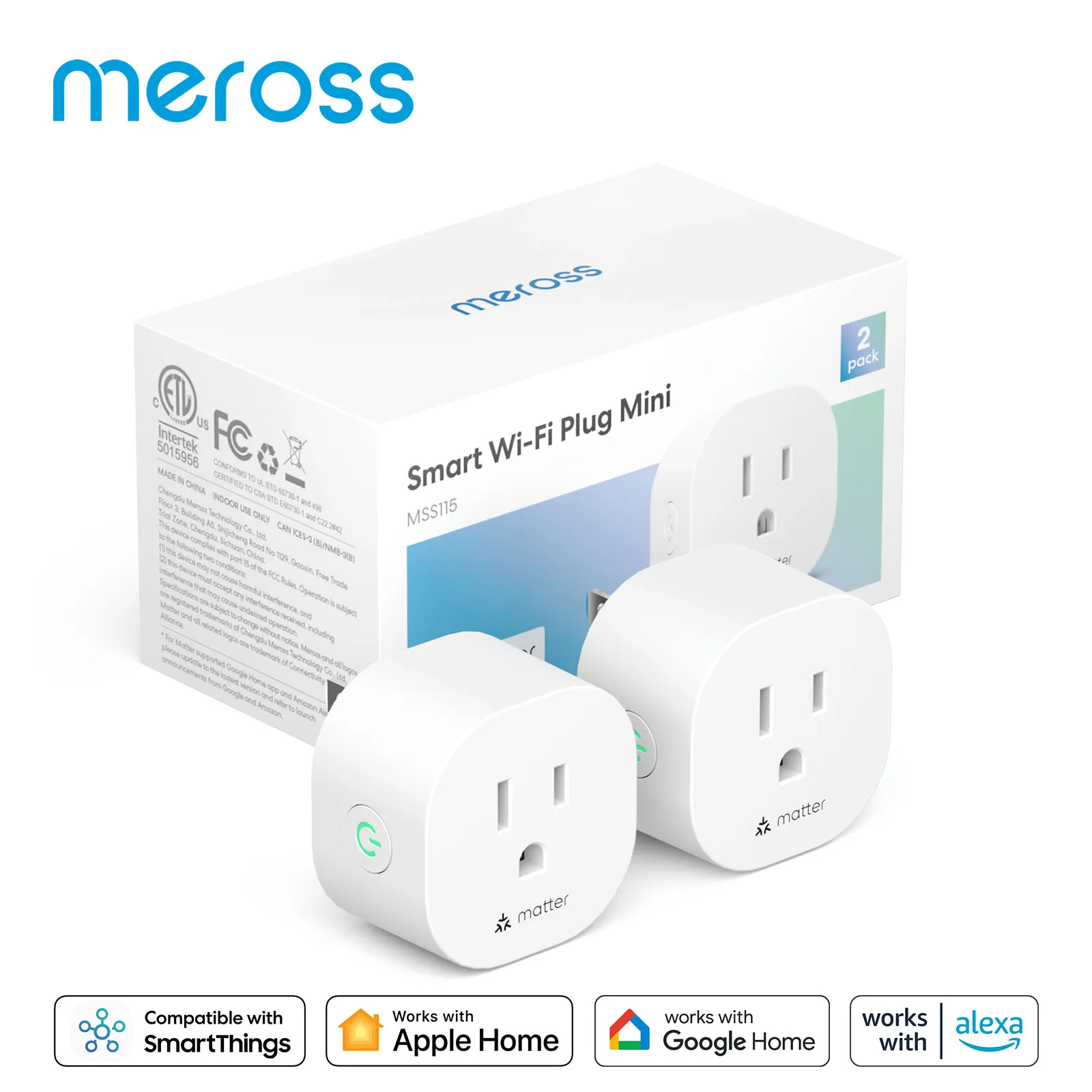 Meross Matter Smart Mini Plug Wi-Fi Socket US/CA Version Outlet 2/4 Pack Support Apple Homekit Google Home SmartThings Alexa