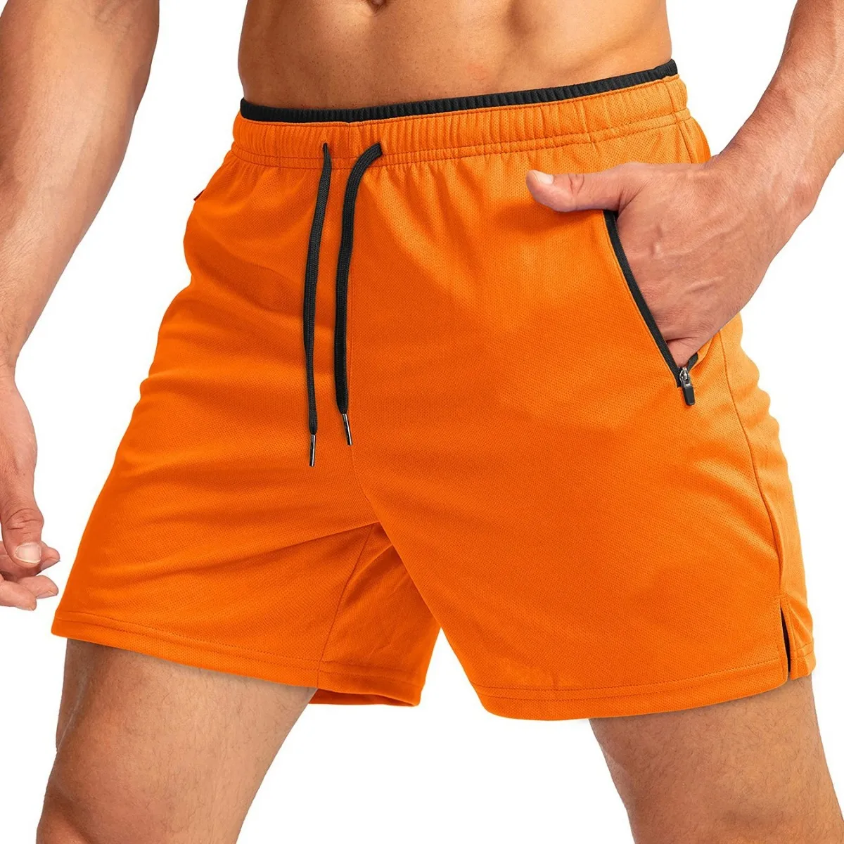 

Мужские быстросохнущие шорты с карманами на молнии для бега в тренажерном зале, пляжные дышащие сетчатые шорты, мужские шорты