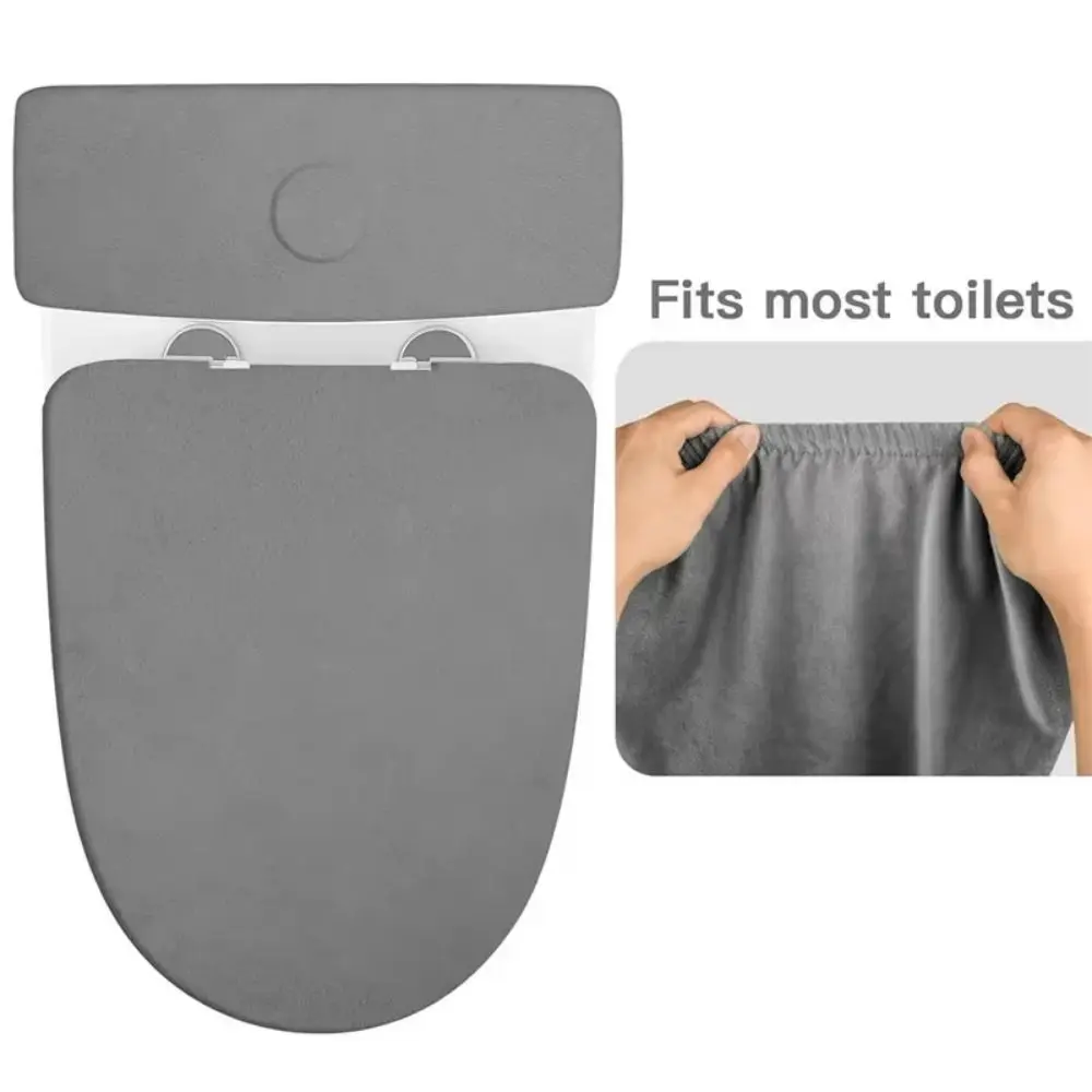 2Pcs/Set Solid Color Toilet Seat Cover Thickened Split Tank Lid Cover Non-slip Washable Toilet Dust Cover Hotel Bathroom