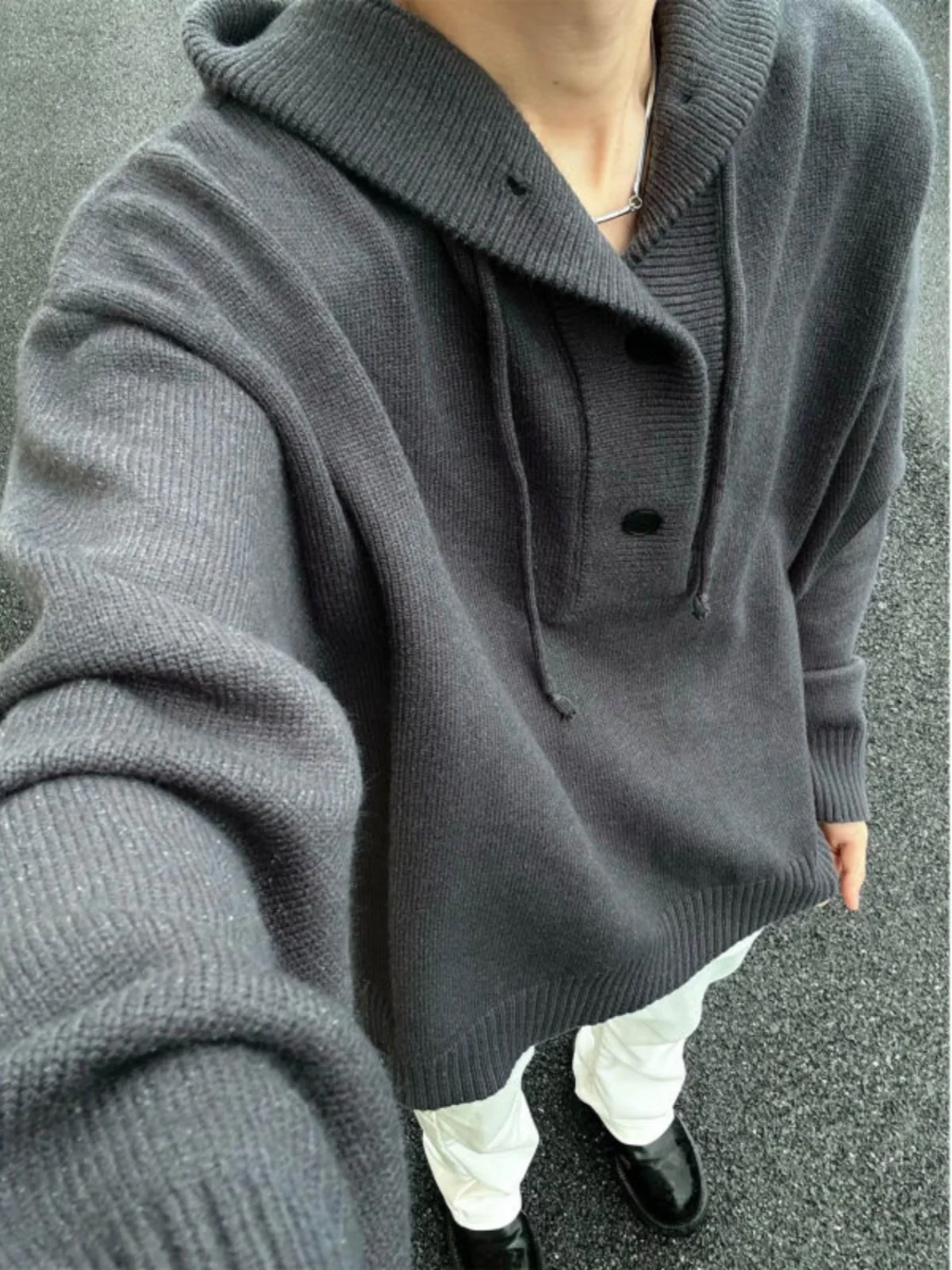 

ay Hooded Sweater Men's Lazy High-End Feeling Winter Knitted f Open Cardigan Sweatirt Jaet Comfortable Soft Casual