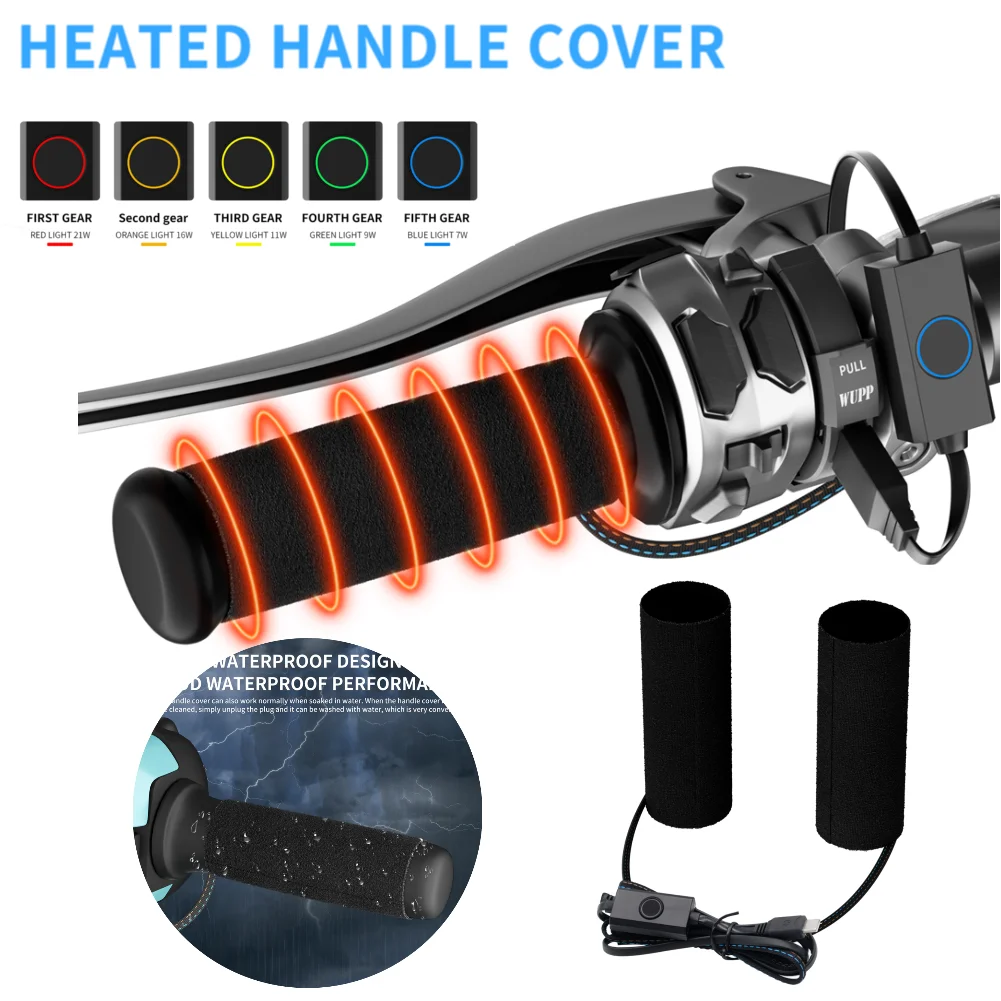 Motorcycle Hand Heated Grips Adjustable Universal 3/5 Gears Heated Motorbike Electric Molded Grips Scooter Moped Bar Hand Warmer