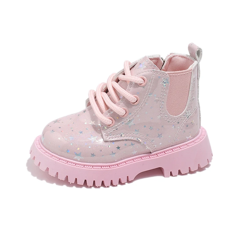 Autumn New Children Single Leather Boots Baby Cute Casual Shoes Girls Fashion Side Zipper Design Boots Little Princee Boots