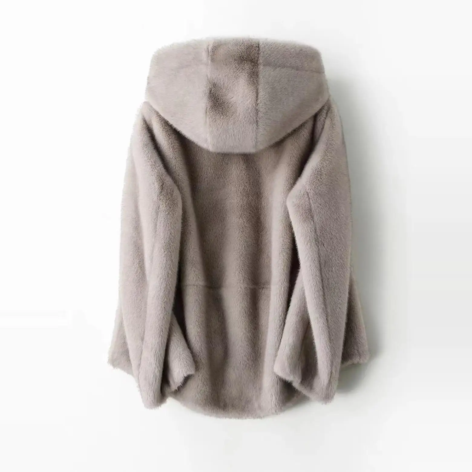 معطف نسائي من Orth بغطاء للرأس من المينك الصناعي لربيع وخريف وشتاء معطف من الفرو الصديق للبيئة وسحاب للإغلاق...