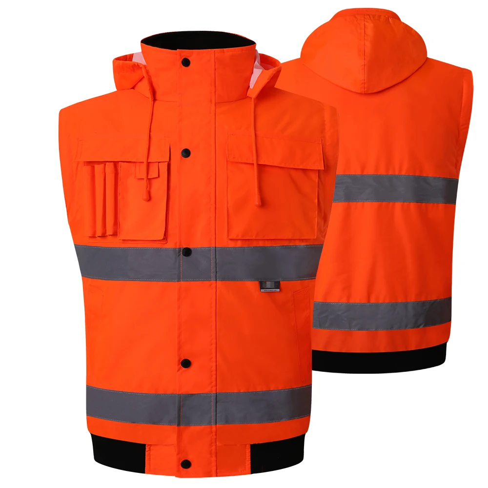 Reflective Jacket Men Winter Hi Vis Orange Waterproof Jacket Cotton Safety Jacket for Men Work Workwear High Visibility Jacket