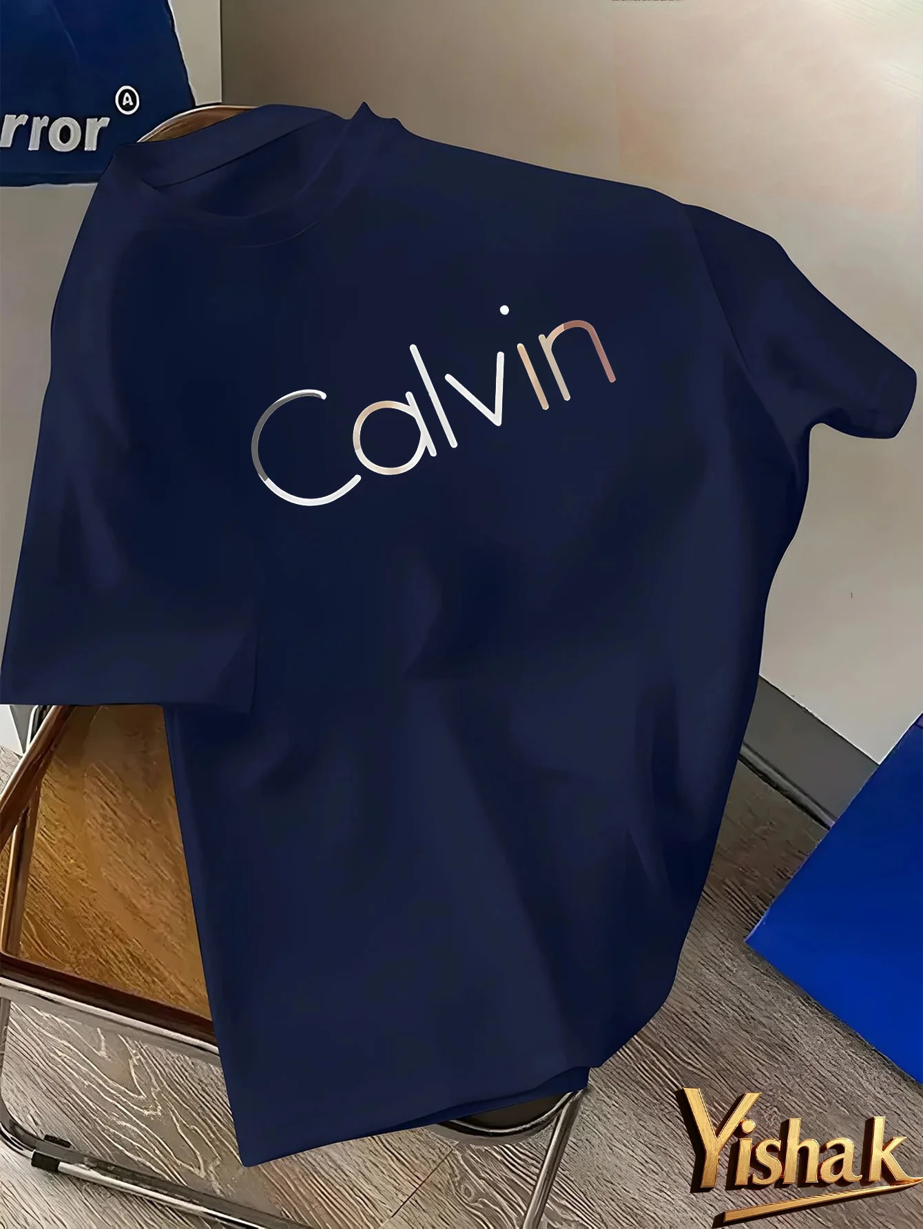 Camiseta de manga corta con cuello redondo y estampado de letras Calvin holgada deportiva informal a la moda de algodón puro 100% de verano para hombre